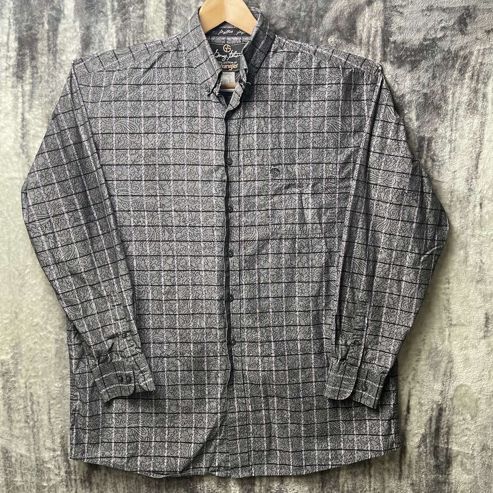 George Strait Wrangler Men's XLT Black Gray Purple Paisley  Button Down Shirt